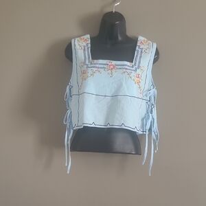 Y2K Inspired Embroidered Light Blue Women's Crop  Top  Size S